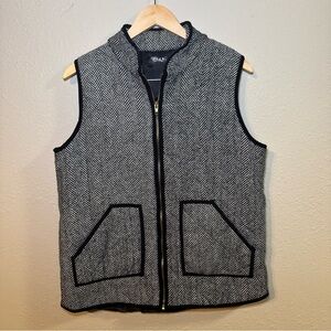 CLF Vest Black & White Quilted Puffer Herringbone Pattern Zip